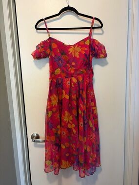 Pink Floral Cold-Shoulder Dress